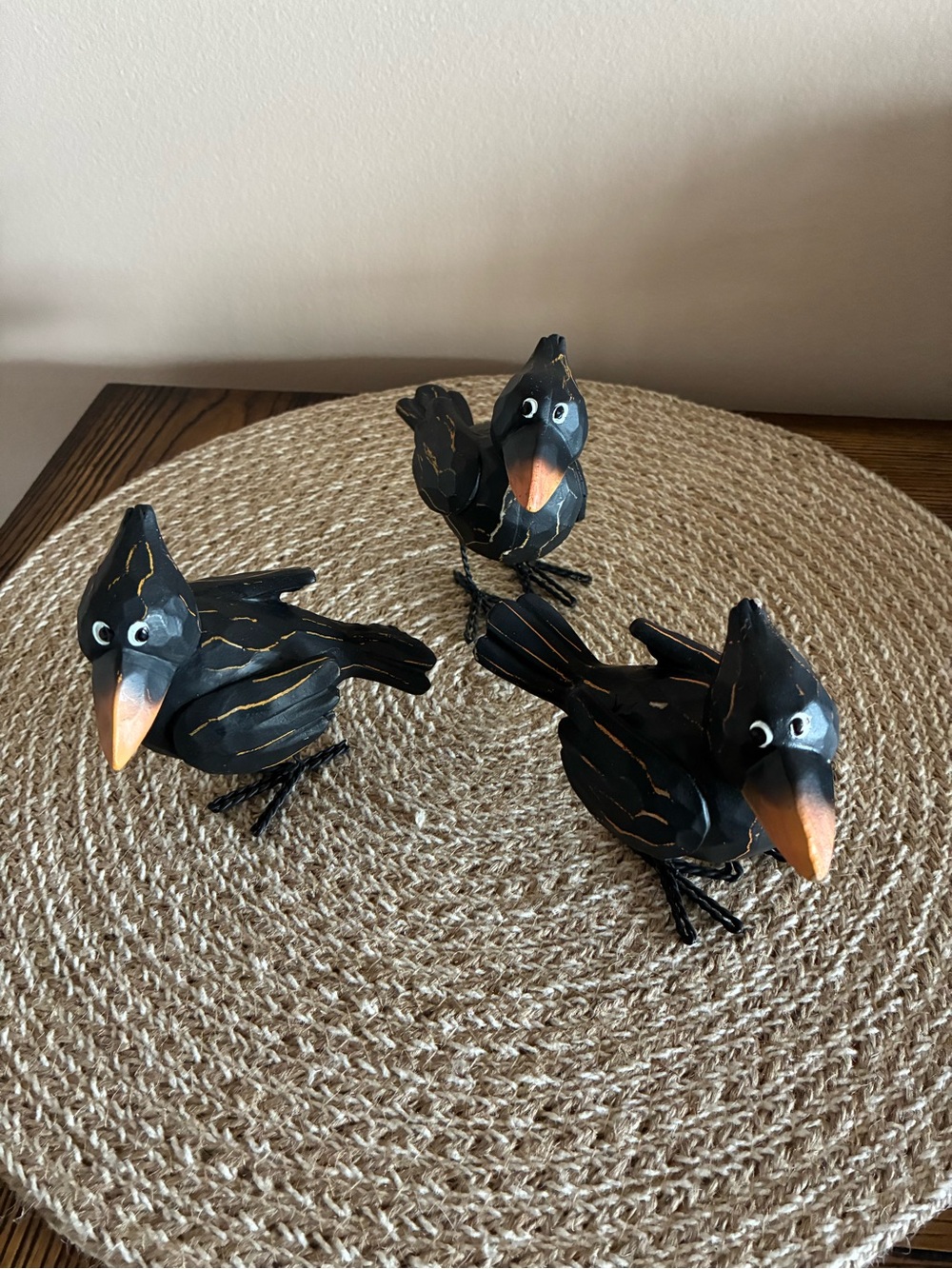 Hobby Lobby Black and Orange Crow Trio Figurines
